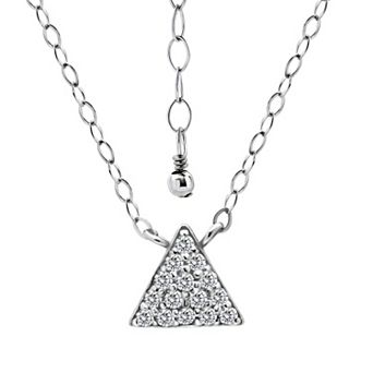 Aleure Precioso Sterling Silver Pave Cubic Zirconia Triangle Pendant Necklace