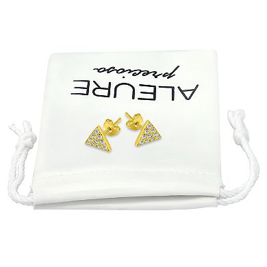 Aleure Precioso Pave Cubic Zirconia Triangle Stud Earrings