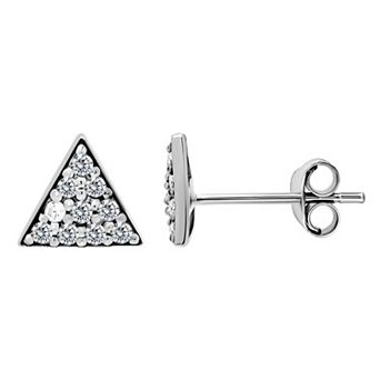 Aleure Precioso Pave Cubic Zirconia Triangle Stud Earrings