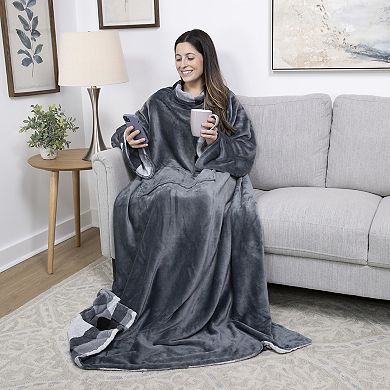 Snuggie Reversible Grey Plaid Wearable Blanket
