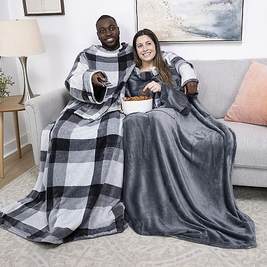 Snuggie Reversible Grey Plaid Wearable Blanket