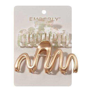 Emberly 2-Pack Acetate & Gold Wavy Claw Clip Set
