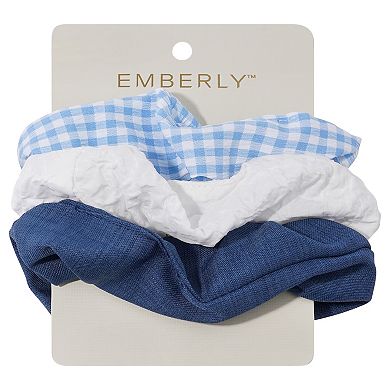 Emberly 3-Pack Blue & White Scrunchie Set
