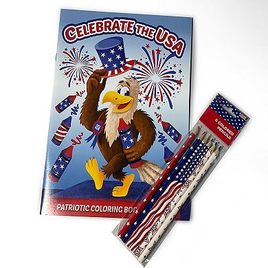 Montrose Colors Three Little Twigs: 4-Pack Patriotic Coloring Books & Colored Pencil Packs Bundle