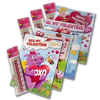 Montrose Colors Three Little Twigs: 4 Valentine's Coloring Books & 4 Colored Pencil Packs Bundle