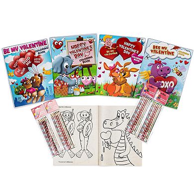 Montrose Colors Three Little Twigs: 4 Valentine's Coloring Books & 4 Colored Pencil Packs Bundle