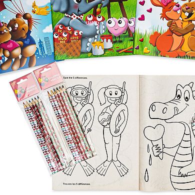 Montrose Colors Three Little Twigs: 4 Valentine's Coloring Books & 4 Colored Pencil Packs Bundle