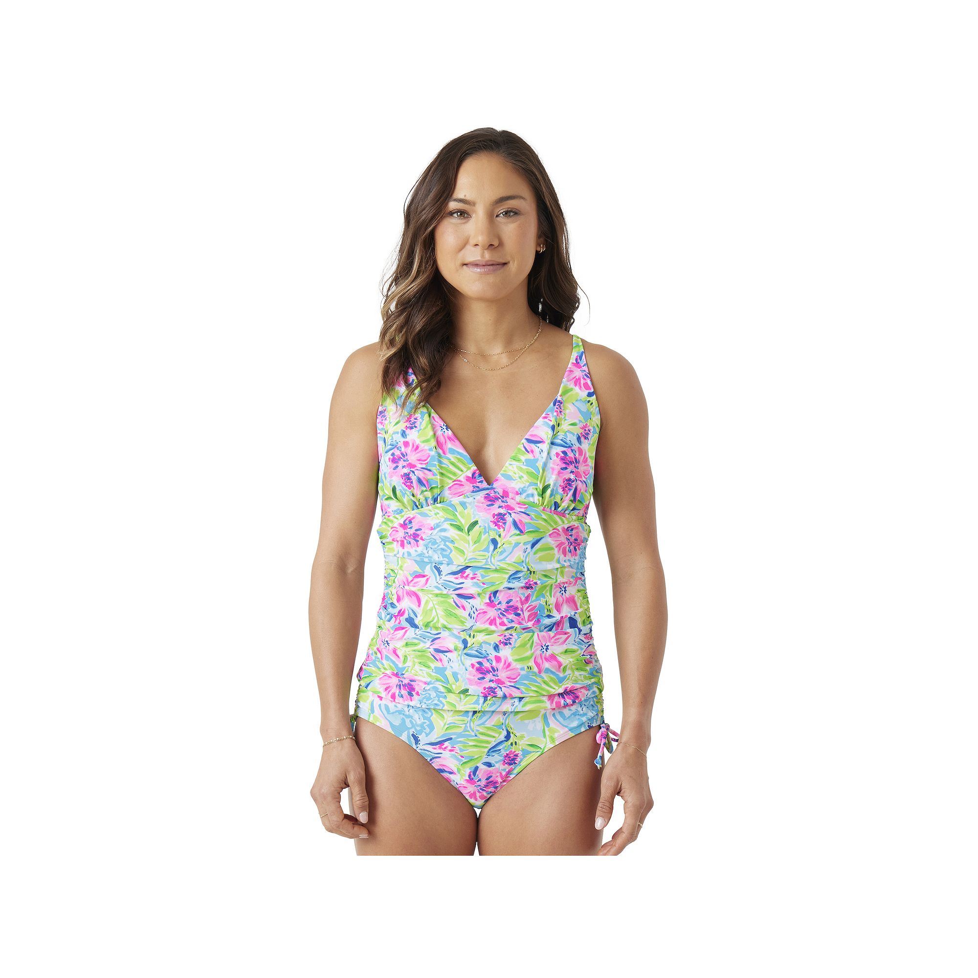 Womens Stella Parker Draped Tankini Top, Size: Small, Waterlily Waves