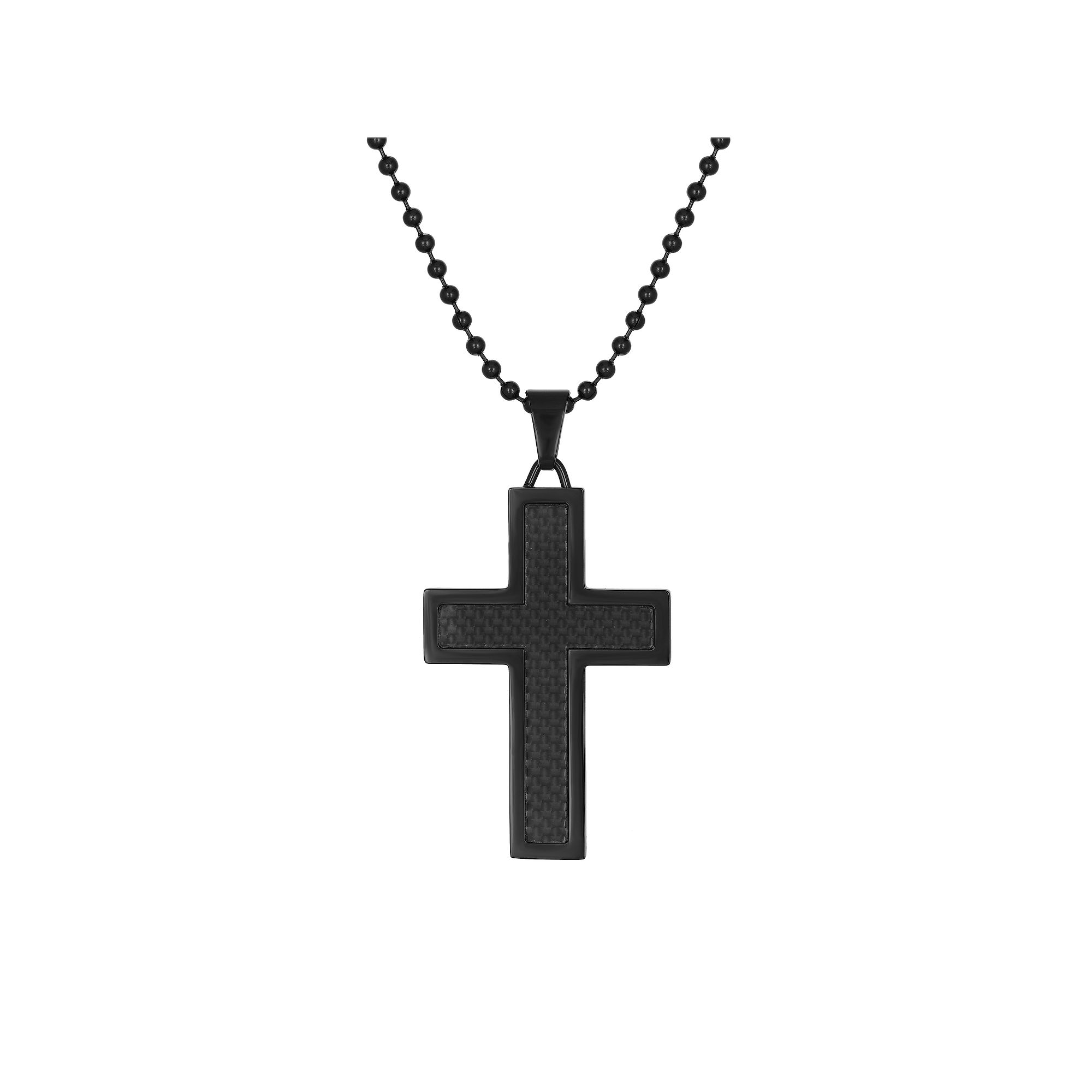LYNX Stainless Steel Black Ion Cross Pendant - Men, Mens, Silver