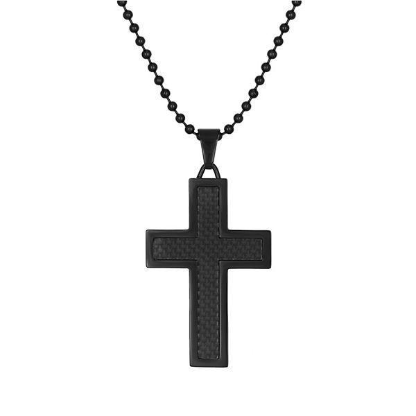 LYNX Stainless Steel Black Ion Cross Pendant - Men