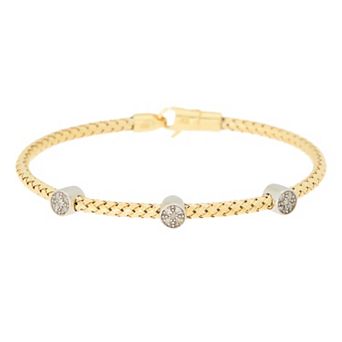 Meshmerise Sterling Silver 1/6 Carat T.W. Diamond Station Woven Texture Bracelet