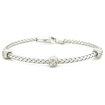 Meshmerise Sterling Silver 1/6 Carat T.W. Diamond Station Woven Texture Bracelet