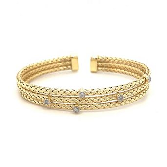 Meshmerise Sterling Silver 1/8 Carat T.W. Diamond Triple Row Station Bracelet