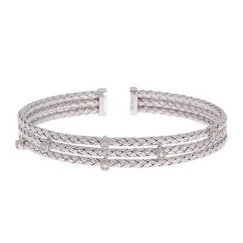 Meshmerise Sterling Silver 1/8 Carat T.W. Diamond Triple Row Station Bracelet