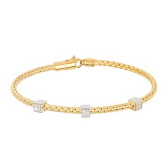 Meshmerise Sterling Silver 1/8 Carat T.W. Diamond Square Embellished Station Bracelet