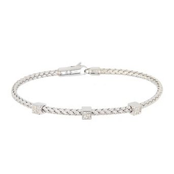 Meshmerise Sterling Silver 1/8 Carat T.W. Diamond Square Embellished Station Bracelet