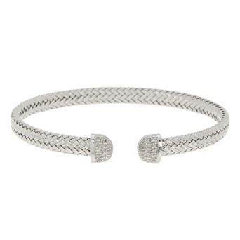 Meshmerise Sterling Silver 1/5 Carat T.W. Diamond Tipped Cuff Bracelet
