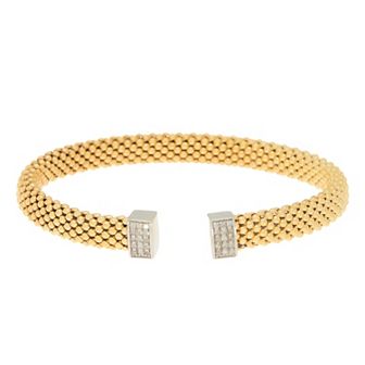 Meshmerise 18k Gold Over Silver 1/5 Carat T.W. Diamond Bead Texture Cuff Bracelet