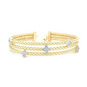 Meshmerise Sterling Silver 1/6 Carat T.W. Diamond Rope Texture Triple-Row Cuff Bracelet