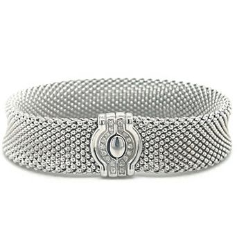 Meshmerise Sterling Silver 1/4 Carat T.W. Diamond Thick Bead Texture Bracelet