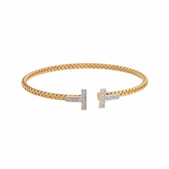 Meshmerise Sterling Silver 1/10 Carat T.W. Diamond T-shaped Edge Cuff Bracelet