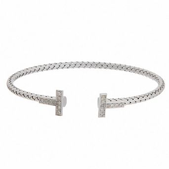 Meshmerise Sterling Silver 1/10 Carat T.W. Diamond T-shaped Edge Cuff Bracelet