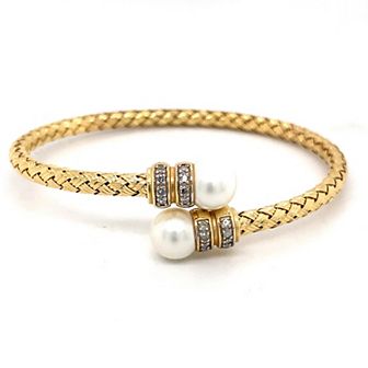 Meshmerise Sterling Silver 1/10 Carat T.W. Diamond & Freshwater Cultured Pearl Wrap Bracelet