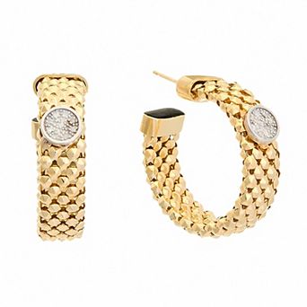 Meshmerise 18k Gold over Silver 1/10 Carat T.W. Diamond C-Hoop Earrings