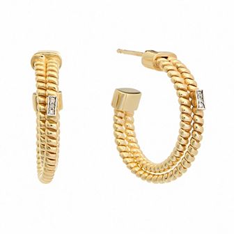 Meshmerise Sterling Silver Diamond Accent Textured Double-Row C-Hoop Earrings