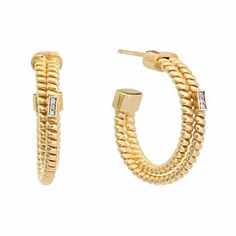 Meshmerise Sterling Silver Diamond Accent Textured Double-Row C-Hoop Earrings