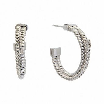 Meshmerise Sterling Silver Diamond Accent Textured Double-Row C-Hoop Earrings