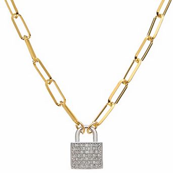 Meshmerise Sterling Silver & 18k Gold Vermeil 1/4 Carat T.W. Diamond Lock Pendant Necklace