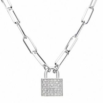 Meshmerise Sterling Silver & 18k Gold Vermeil 1/4 Carat T.W. Diamond Lock Pendant Necklace
