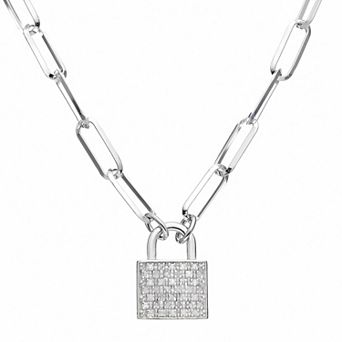 Meshmerise Sterling Silver & 18k Gold Vermeil 1/4 Carat T.W. Diamond Lock Pendant Necklace