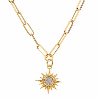 Meshmerise Sterling Silver & 18k Gold Vermeil 1/10 Carat T.W. Diamond Sun Necklace