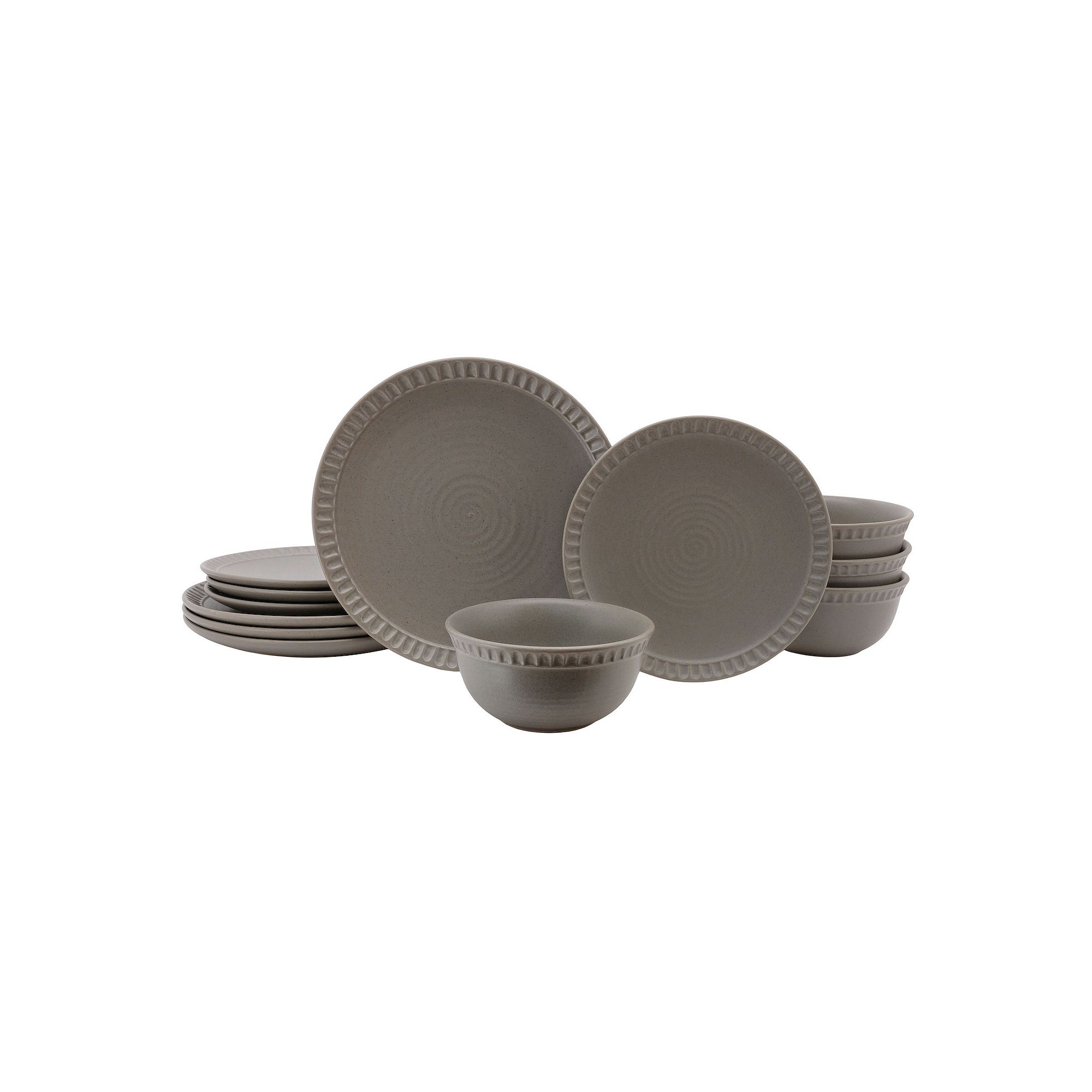 Mingle & Co. Sawyer Carved Rim 12-pc. Dinnerware Set, Matte Gray