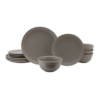 Mingle & Co. Sawyer Carved Rim 12 pc Dinnerware Set