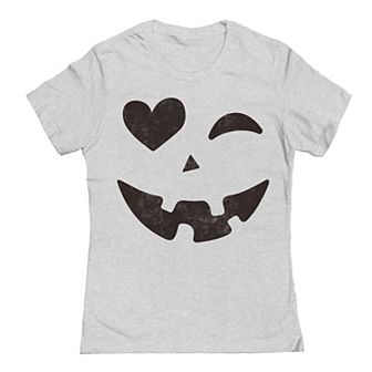 Junior's Grayson Threads by Tai Apparel Heart Halloween Face Graphic Tee