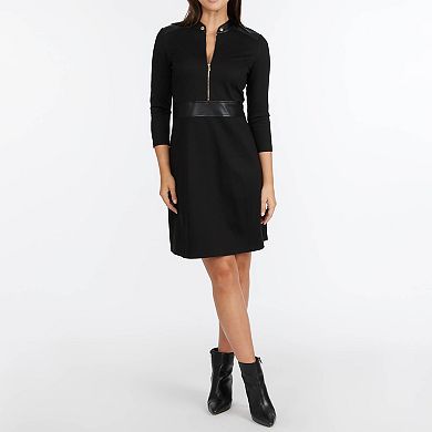 Women's Ellen Tracy Ponte And Faux Leather Mix Media Dress