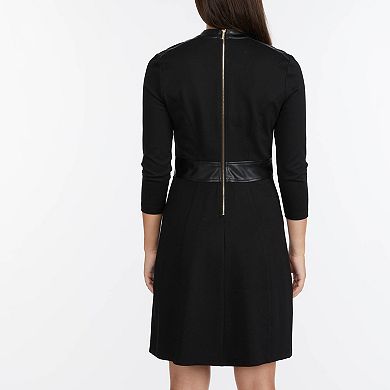 Women's Ellen Tracy Ponte And Faux Leather Mix Media Dress