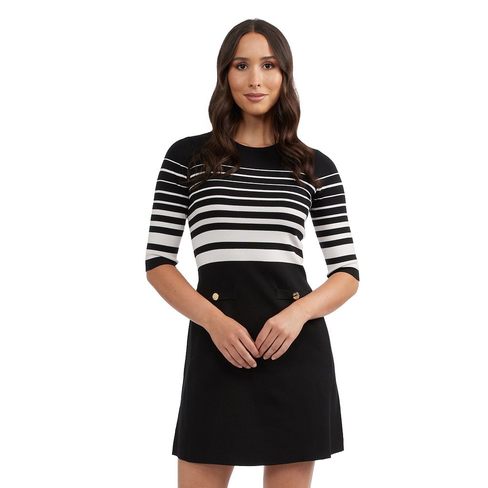 Ladies Elegant Striped Sweater Dress