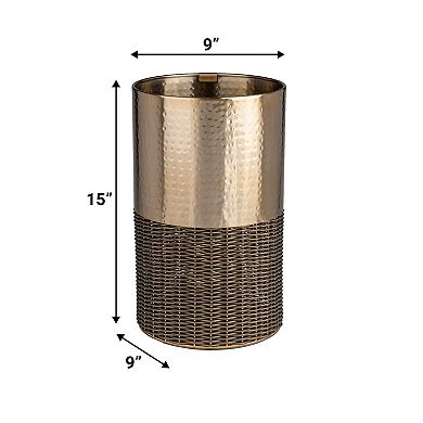 Asher Modern 2-tone Faux Wicker/metal Cylinder Waste Basket