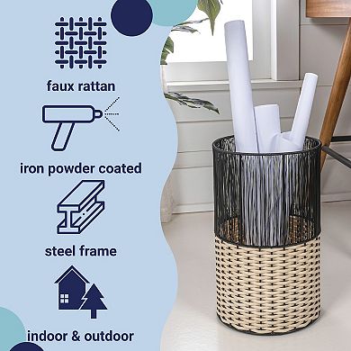 Asher Modern 2-tone Faux Wicker/metal Cylinder Waste Basket