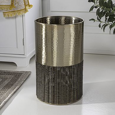 Asher Modern 2-tone Faux Wicker/metal Cylinder Waste Basket