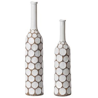 Decorative Contemporary Floor Vase Carved Divot Bubble Design with Tall Neck 2 Pack