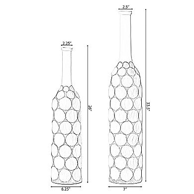 Decorative Contemporary Floor Vase Carved Divot Bubble Design with Tall Neck 2 Pack