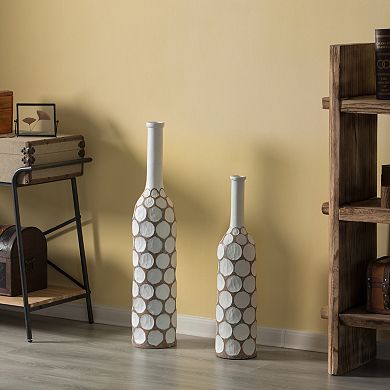Decorative Contemporary Floor Vase Carved Divot Bubble Design with Tall Neck 2 Pack