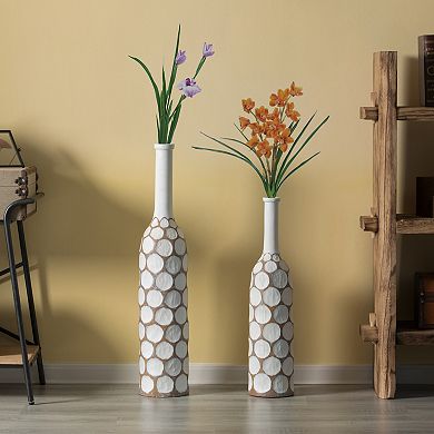 Decorative Contemporary Floor Vase Carved Divot Bubble Design with Tall Neck 2 Pack