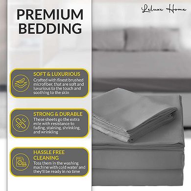 Leluxe Home 4 Piece Microfiber Bed Sheet Set Extra Soft And Wrinkle Free Set Of 4 With Deep Pockets