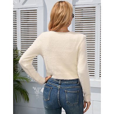 KOJOOIN women's short cardigan V-neck long sleeve soft knit ribbed short top shawl sweater